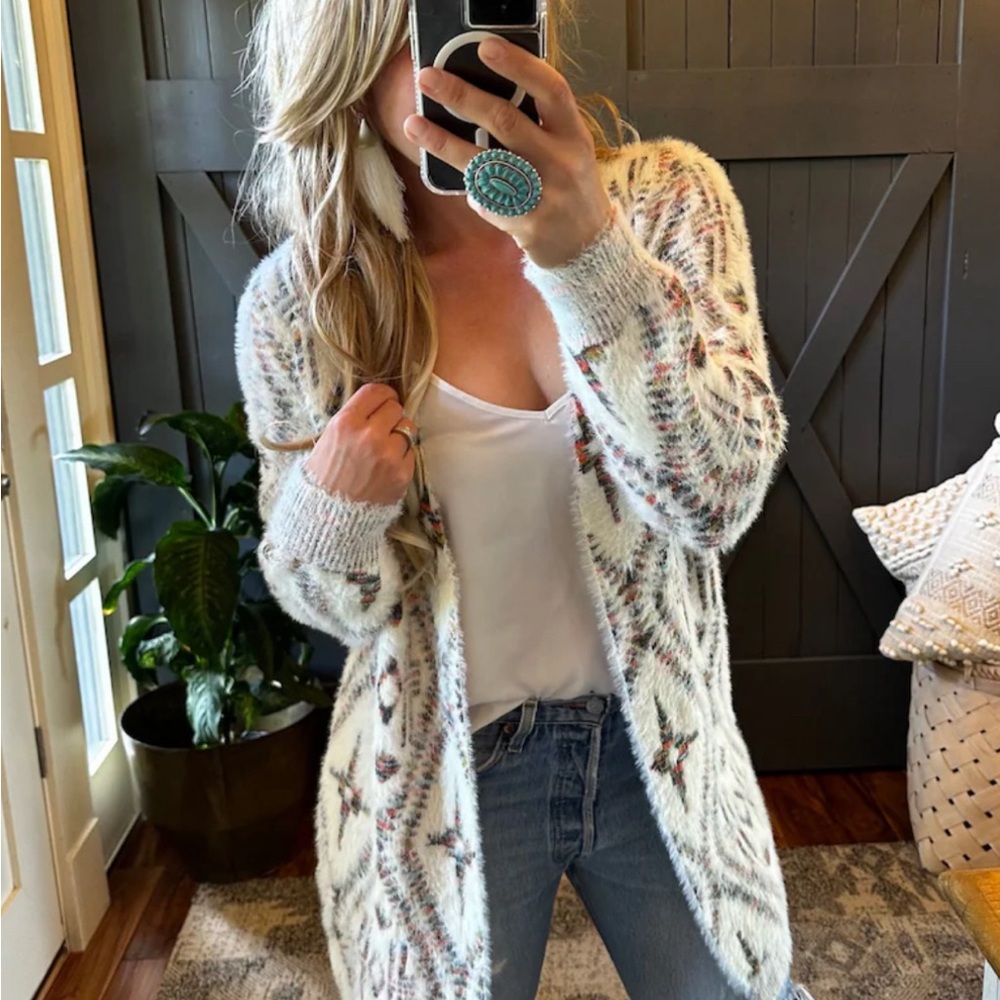 New Fair Isle Soft Cardigan Women's Sweater - Long Cozy Boho Western Style - Picture 2 of 8